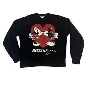 Stradivarius Black Disney Sweatshirt with Kissing Mickey and Minnie Size Large